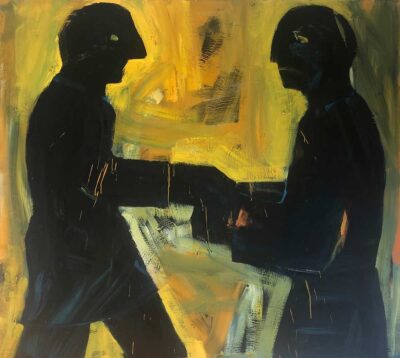 Klaus Becker-Öl auf Leinen-Corona Triptychon-Die Ansteckung-132x145cm