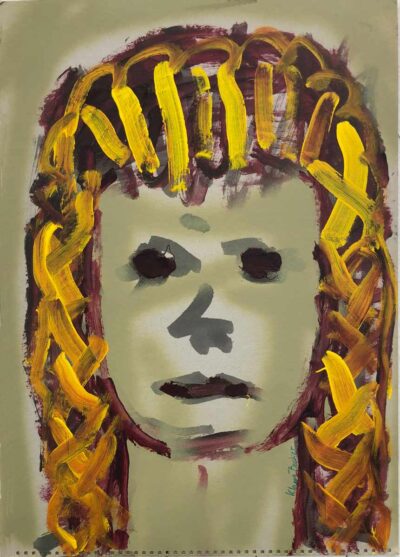Klaus Becker- acrylic on cardboard - Girl with braids - 60 x 42 cm