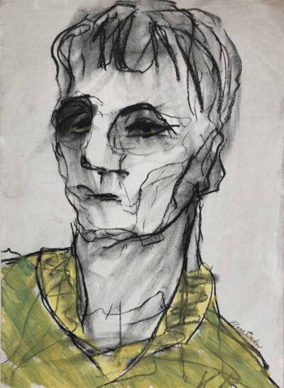 Klaus Becker- charcoal on cardboard - Man in yellow shirt - 50 x 37 cm