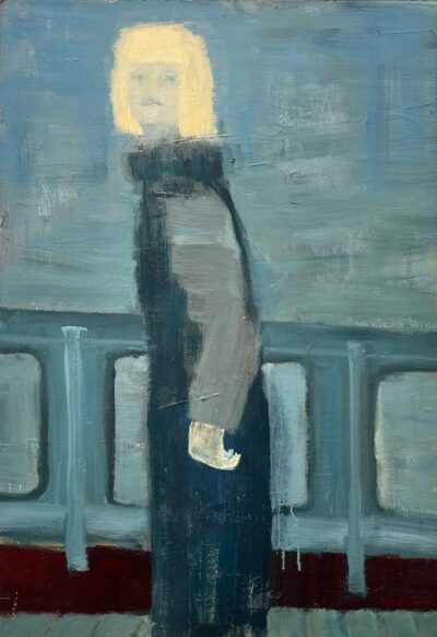 Klaus Becker-Oil on masonit-Girl on a Ferryboat 120x90 cm