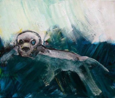 Klaus Becker - Oil on Canvas - Stange animal in water - 84x100 cm